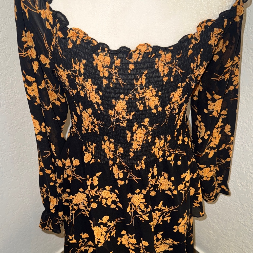 Black & Mustard Floral Tiered Long-Sleeve Dress - Picture 4 of 5
